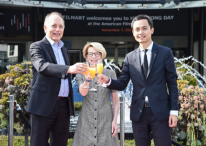 Jonathan Wolf, Executive Vice President & Managing Director of The American Film Market (AFM), Jean Prewitt, President & CEO of IFTA, and Chris Lo, Los Angeles Hong Kong Trade Development Council (HKTDC) at the ribbon cutting for Hong Kong Day at AFM. 
